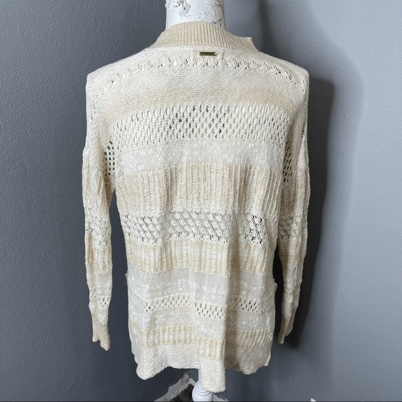 Billabong Womens Small Striped Sweater Long Sleeves Knit Pullover Tan Sheer - Picture 2 of 3